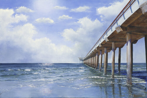 Scripps Pier, a studio painting by Judy Salinsky