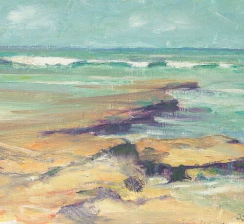 Sunny Day at Seaside, a plein air painting by artist Judy Salinsky