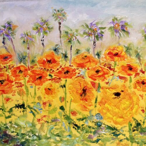 orange ranunculus, a plein air painting by Judy Salinksy